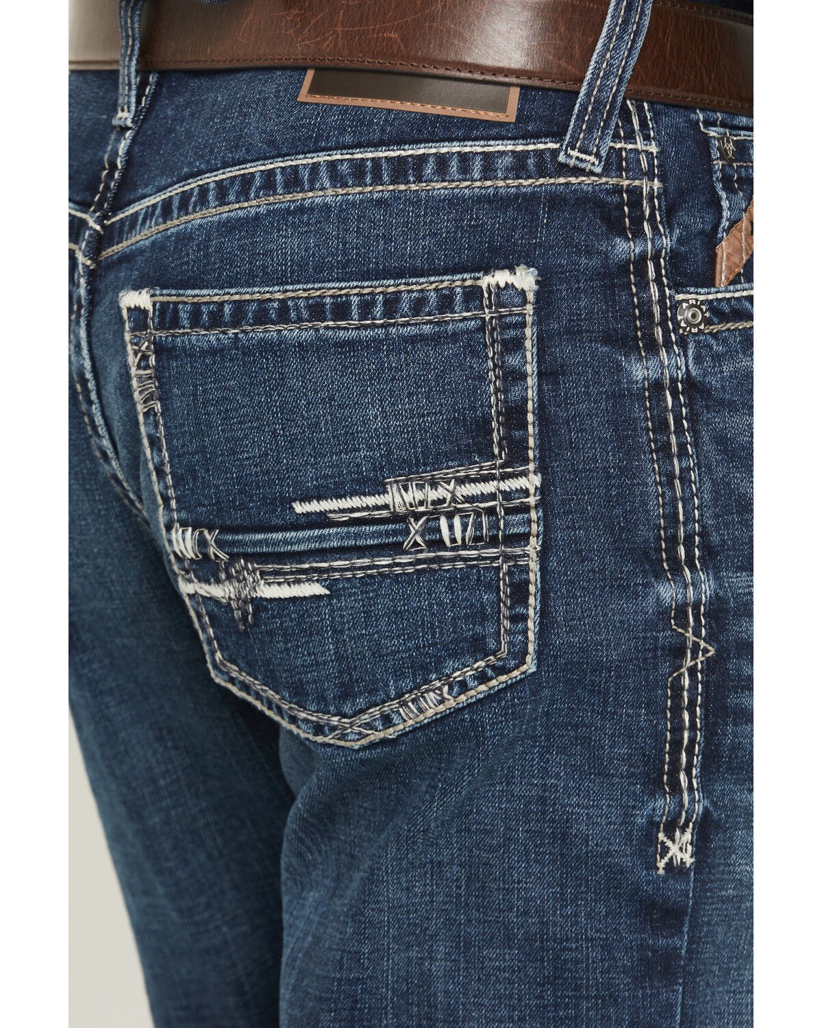 Image #4 - Ariat Men's Boot Barn Exclusive M4 Adkins Dark Wash Relaxed Fit Stretch Bootcut Jeans, Blue, hi-res
