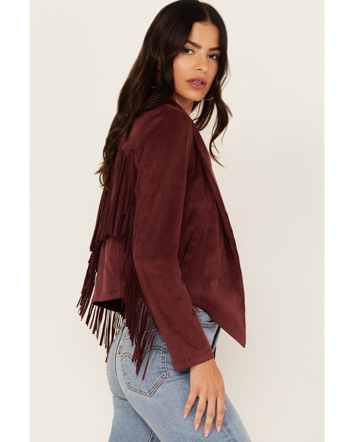 Image #2 - Shyanne Women's Faux Suede Fringe Jacket, Maroon, hi-res