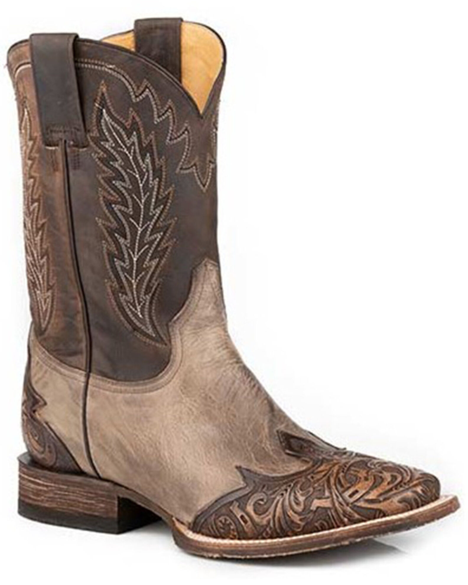 Stetson Men s Handtooled Blaze Western Boots Broad Square Toe Country Outfitter
