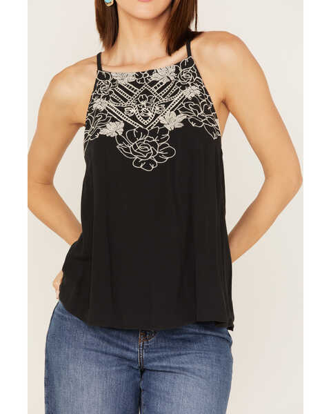 Image #3 - Eyeshadow Women's Floral Embroidered Tank Top, Black, hi-res