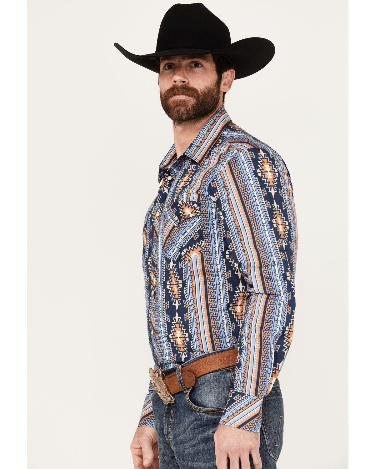 Image #2 - Rock & Roll Denim Men's Southwestern Print Long Sleeve Stretch Western Snap Shirt, , hi-res