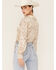 Image #3 - Lush Women's Taupe Star Print Cinch Front Long Sleeve Crop Top, Taupe, hi-res