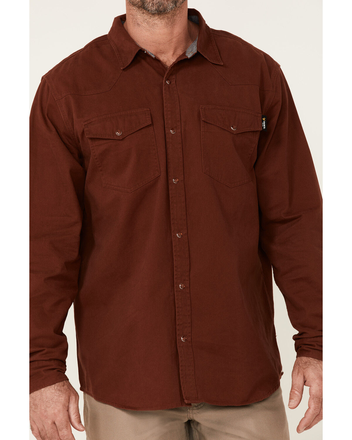 Image #3 - Hawx Men's Solid Mahogany Twill Snap Long Sleeve Work Shirt - Big, Mahogany, hi-res
