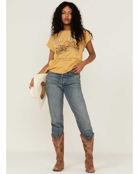 Image #2 - Cleo + Wolf Women's Stay Golden Rolled Sleeve Graphic Tee, Gold, hi-res