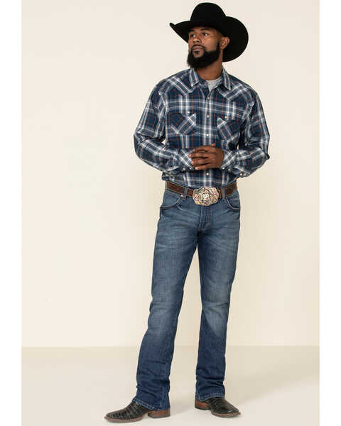 Image #2 - Ariat Men's Hermosa Retro Plaid Long Sleeve Western Shirt , Navy, hi-res