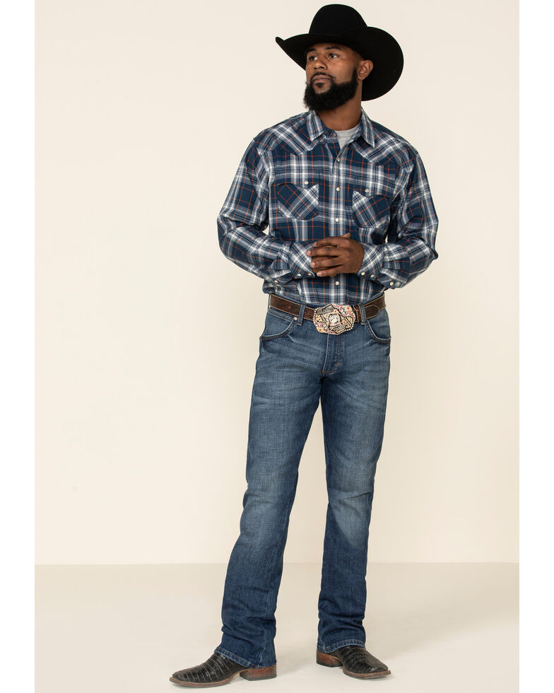 Ariat Men's Hermosa Retro Plaid Long Sleeve Western Shirt , Navy, hi-res