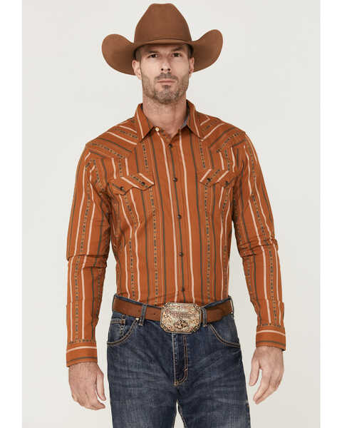 Cody James Men's Smokehouse Southwestern Stripe Long Sleeve Snap Western Shirt , Medium Brown, hi-res