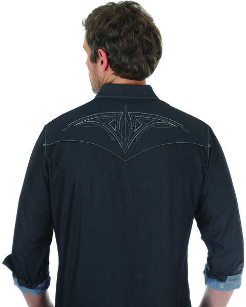 Image #2 - Rock 47 by Wrangler Men's Embroidered Long Sleeve Snap Shirt, Black, hi-res