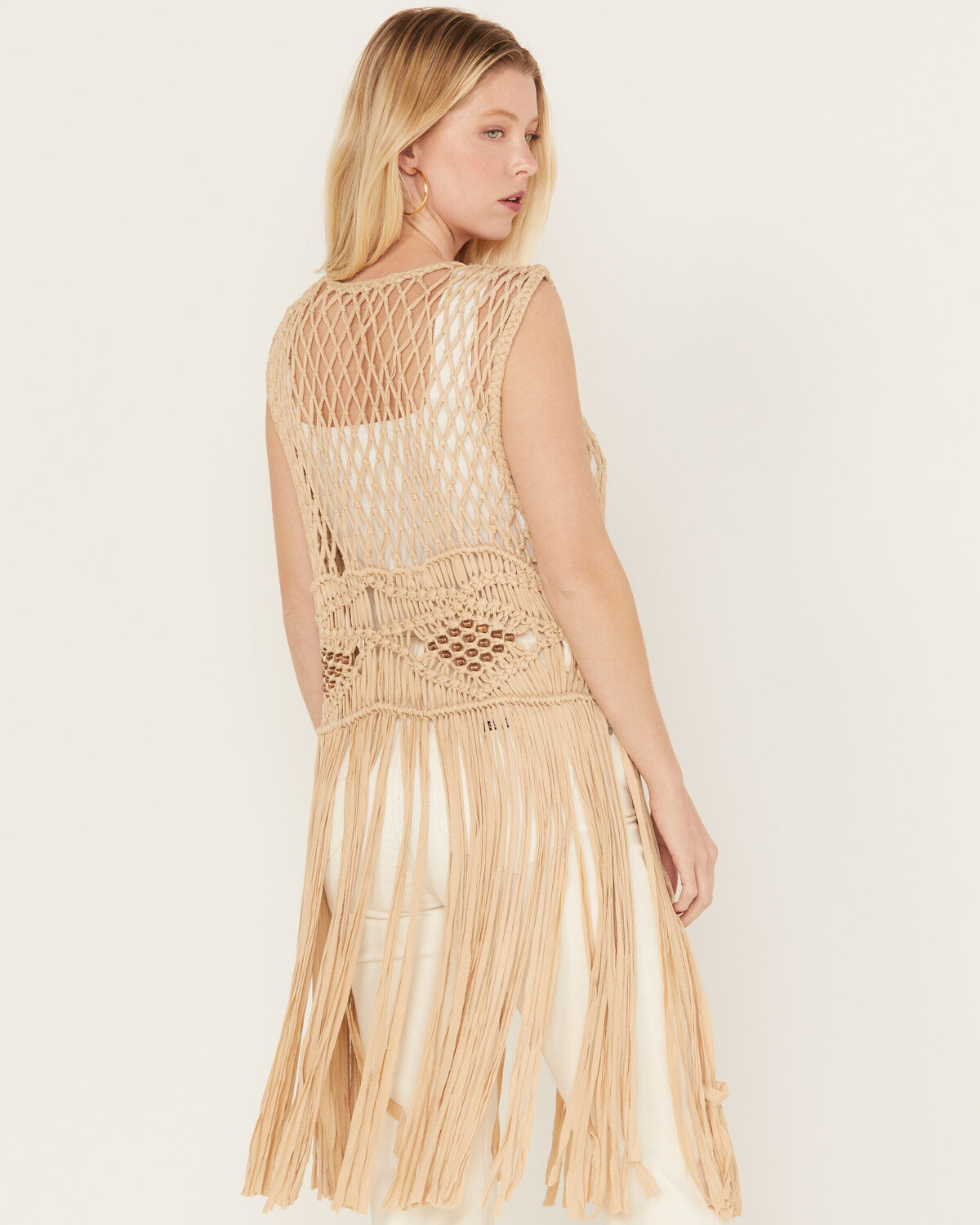 Image #4 - Shyanne Women's Macrame Fringe Vest, Taupe, hi-res