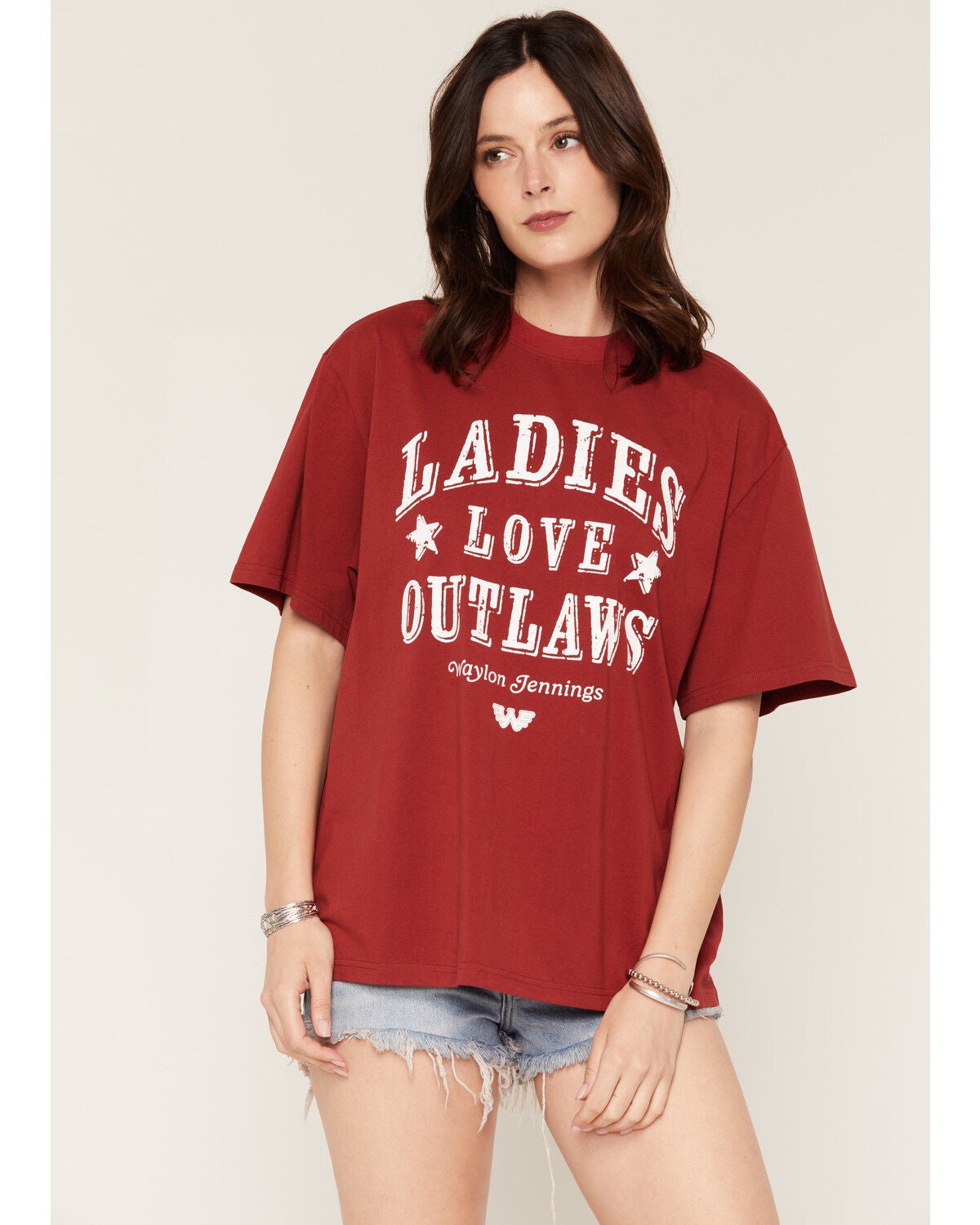 People of Leisure Women's Waylon Jennings Oversized Short Sleeve Graphic Tee, Rust Copper, hi-res