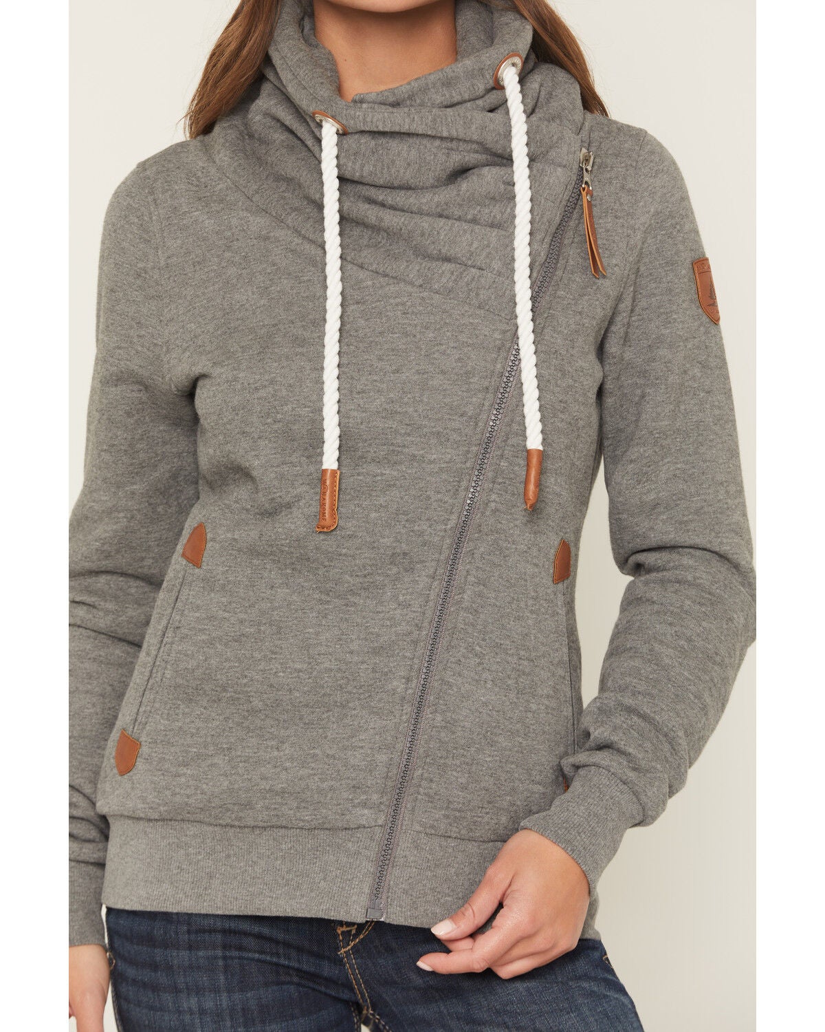 Image #3 - Wanakome Women's Asymmetrical Zip-Up Hoodie Jacket, Grey, hi-res