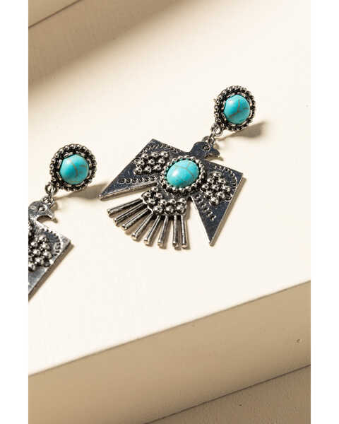 Image #2 - Idyllwind Women's Turquoise Beaded Thunderbird Earrings, Silver, hi-res