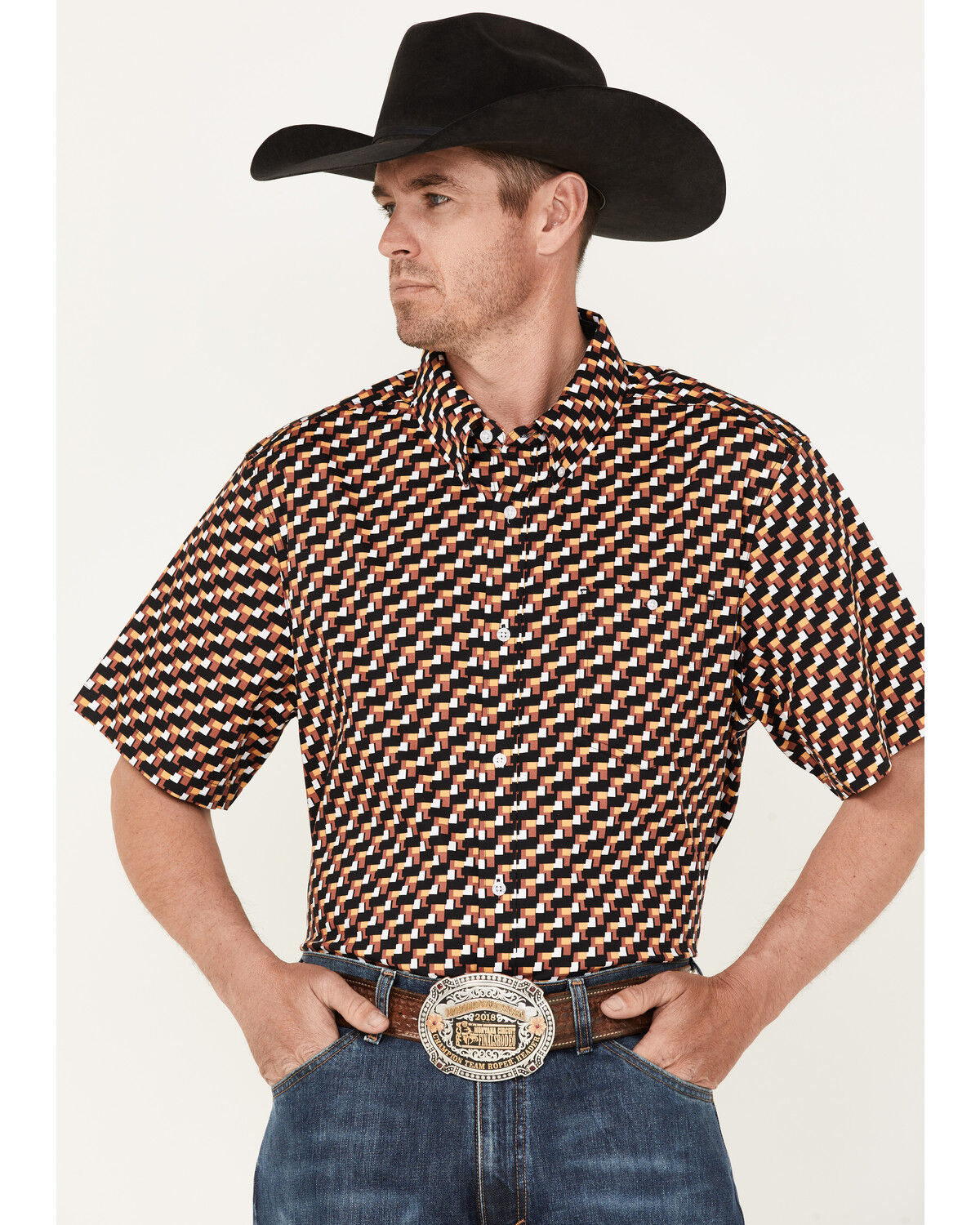 Image #1 - RANK 45® Men's Mudslinger Geo Print Button-Down Stretch Western Shirt, Multi, hi-res