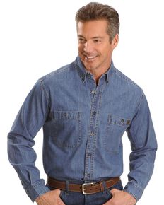 Wrangler Riggs Men's Denim Long Sleeve Work Shirt - Big & Tall , Antique, hi-res