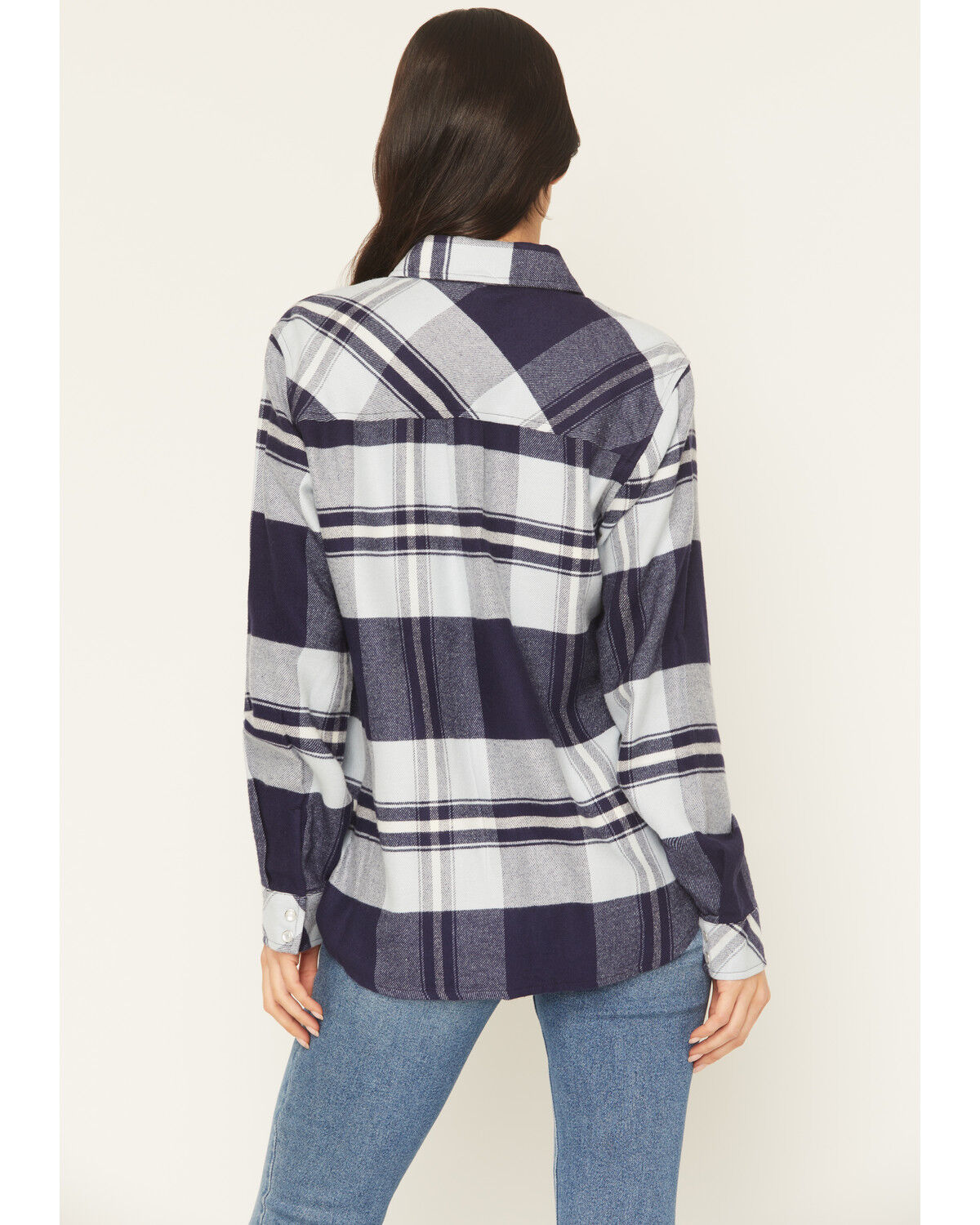 Image #4 - Idyllwind Women's Shadowood Plaid Print Long Sleeve Snap Flannel Shirt, Indigo, hi-res