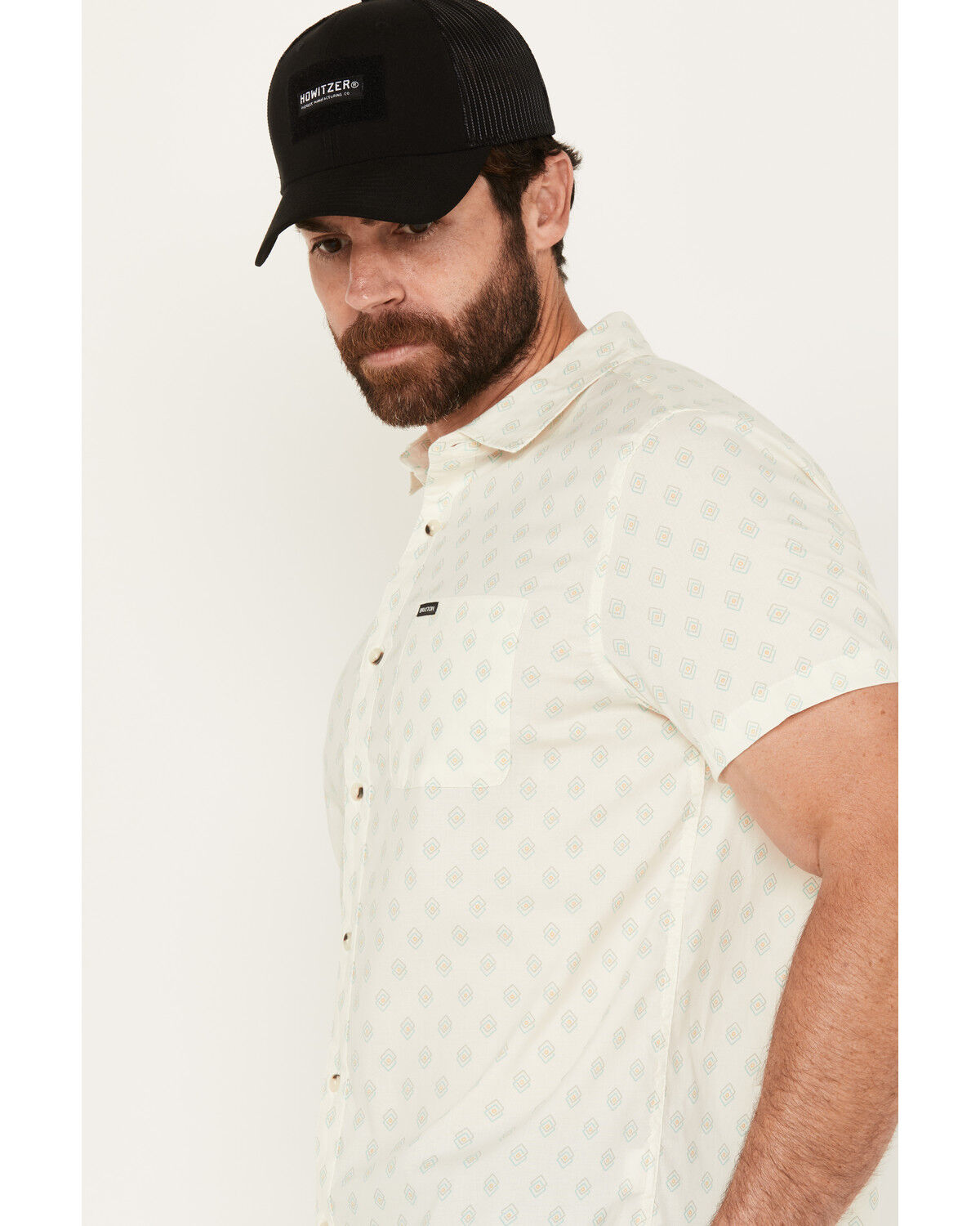 Image #2 - Brixton Men's Charter Geo Print Short Sleeve Button-Down Shirt, Cream, hi-res