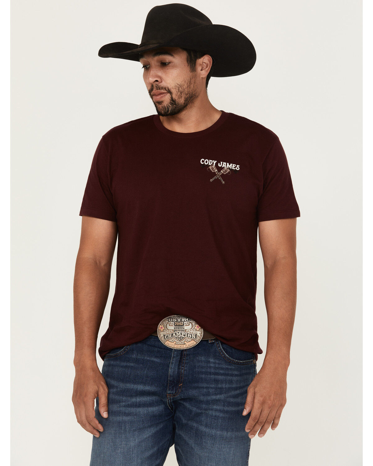 Image #2 - Cody James Men's Posse Revolver Short Sleeve Graphic T-Shirt, Burgundy, hi-res