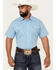 Image #1 - Rodeo Clothing Men's Boot Barn Exclusive Geo Print Short Sleeve Snap Western Shirt, Blue, hi-res