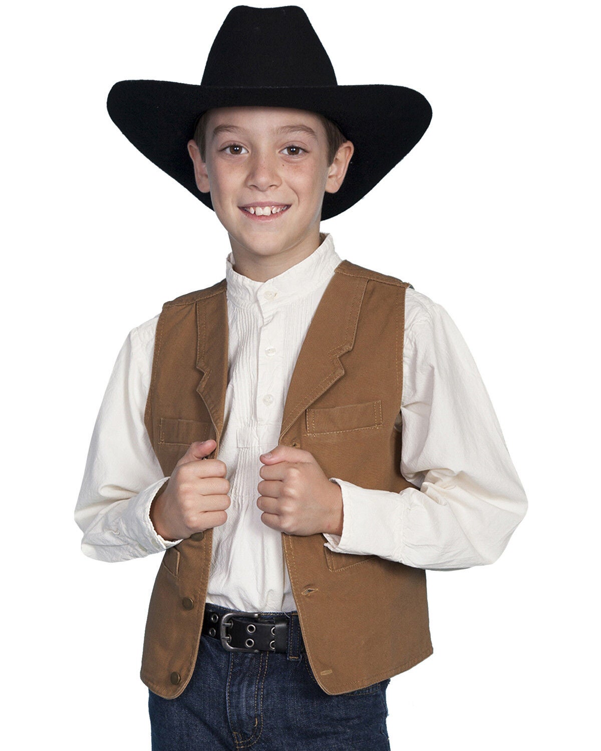 Scully Boys' Canvas Vest, Brown, hi-res