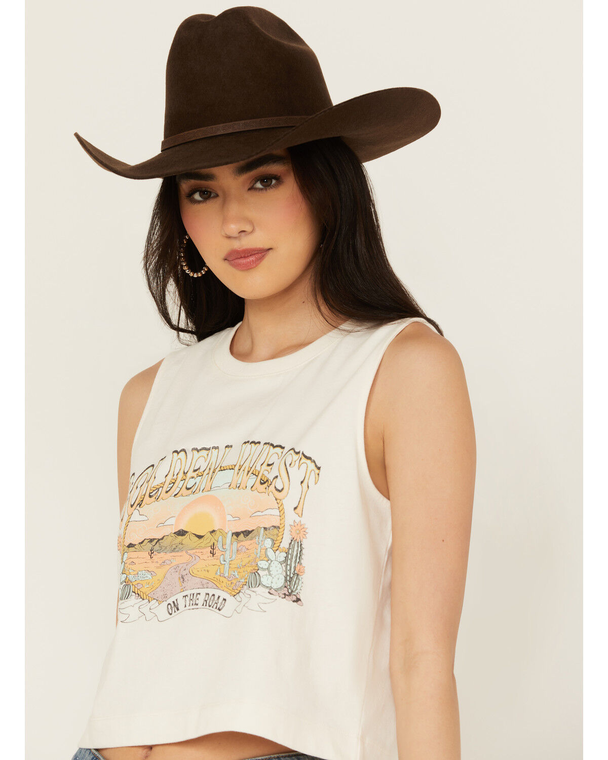 Image #2 - White Crow Women's Golden West Graphic Muscle Tank, Ivory, hi-res