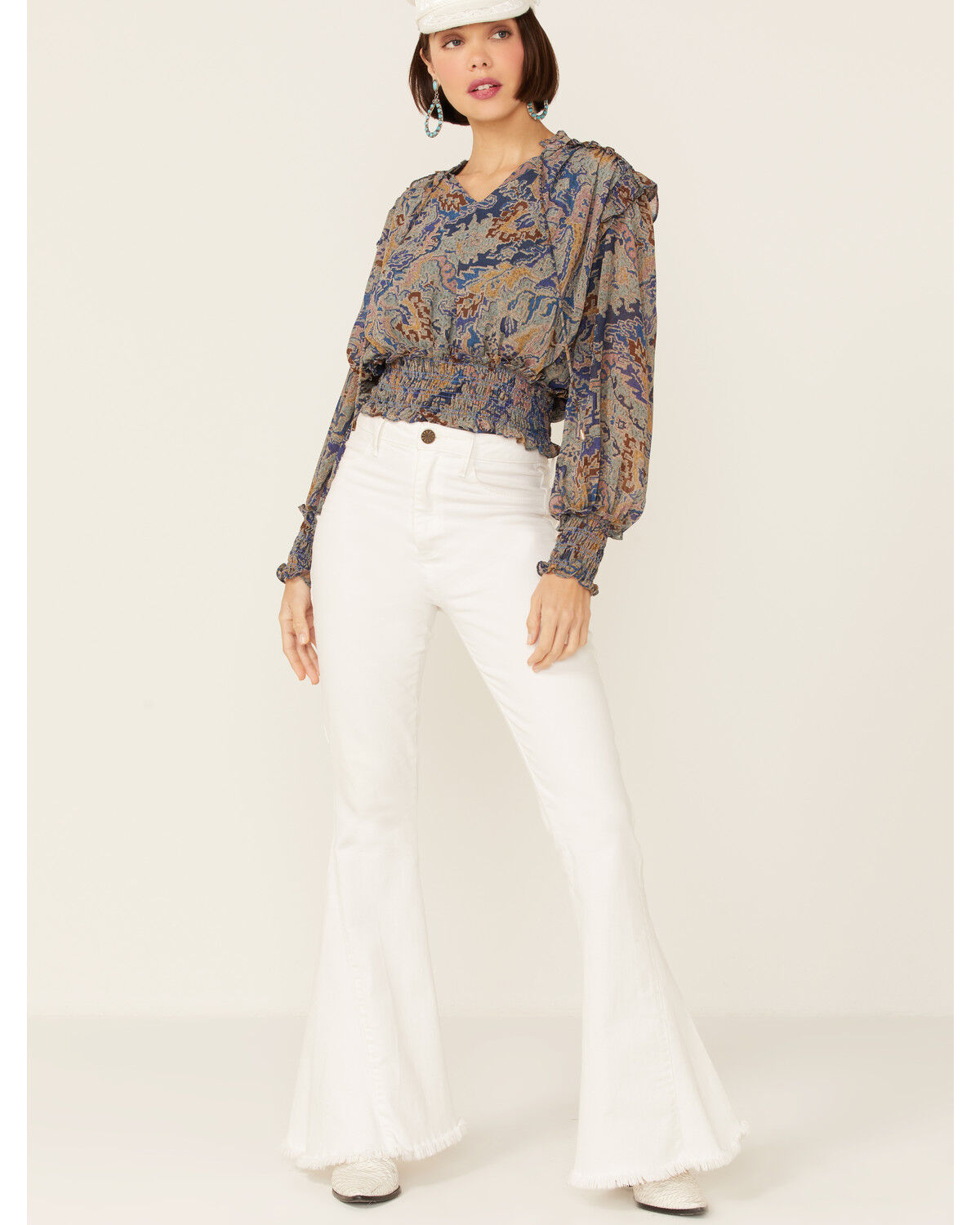 Image #4 - Revel Women's Tapestry Print Smocked Long Sleeve Top, Blue, hi-res