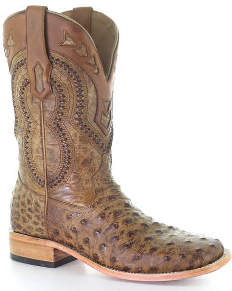 Corral Men's Woven Ostrich Overlay Western Boots - Square Toe, Tan, hi-res