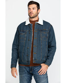 Wrangler Men's Rustic Blue Button-Front Sherpa-Lined Denim Jacket , Blue, hi-res