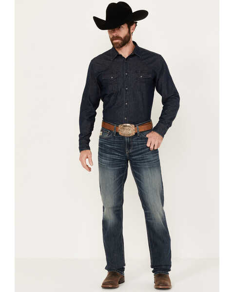 Image #1 - Cinch Men's Jesse Dark Stonewash Tint Slim Straight Performance Stretch Denim Jeans , Dark Wash, hi-res
