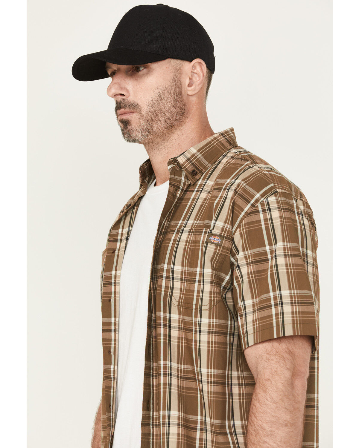Image #2 - Dickies Men's Flex Plaid Print Short Sleeve Button-Down Work Shirt, Olive, hi-res