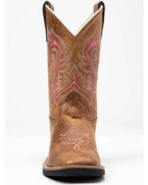 Image #4 - Shyanne Girls' Madison Faux Leather Western Boots - Square Toe, Brown/pink, hi-res