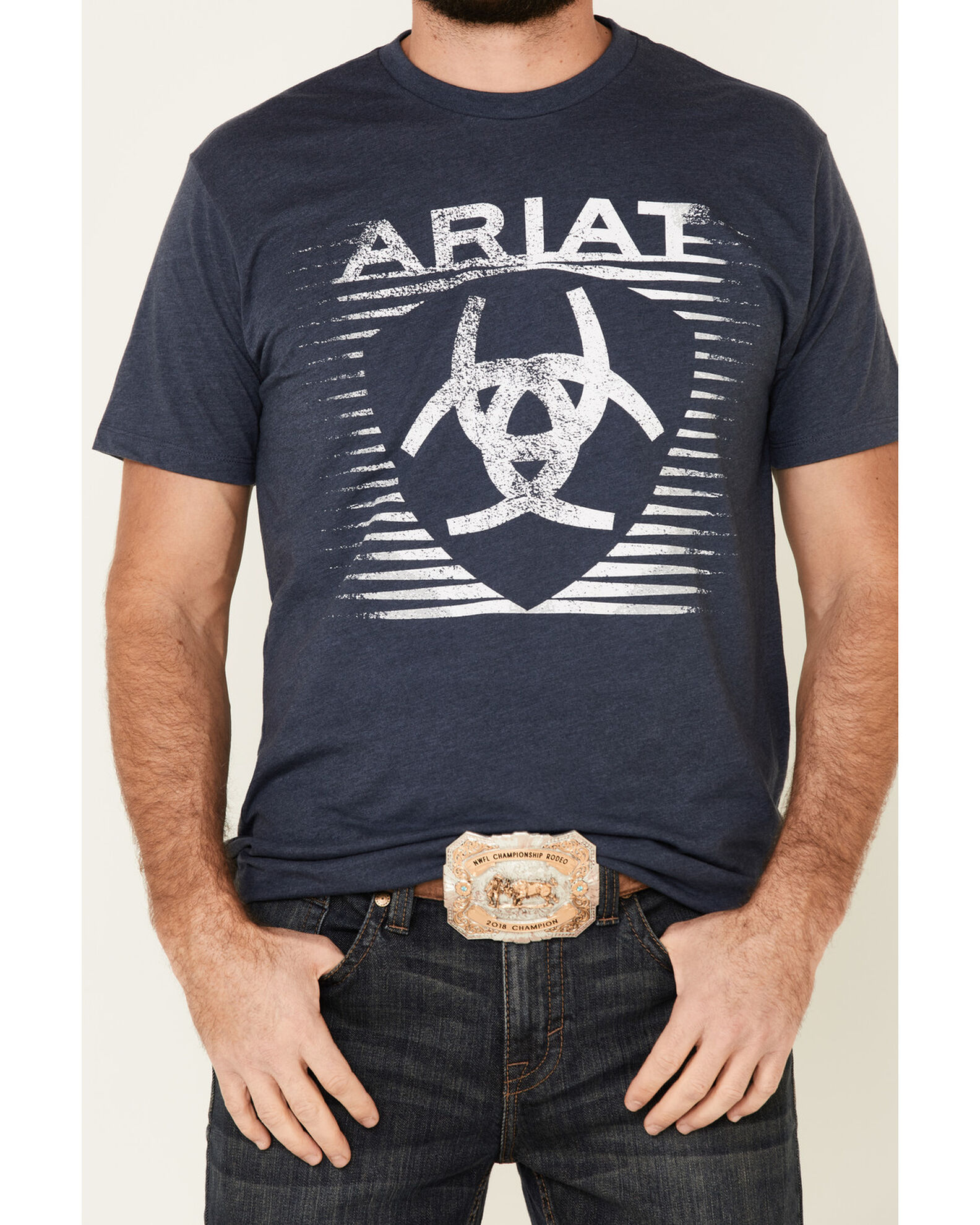 Image #1 - Ariat Men's Heather Shade Logo Short Sleeve Graphic T-Shirt, Navy, hi-res