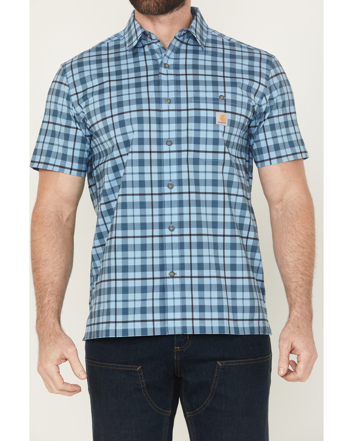 Image #3 - Carhartt Men's Force Sun Defender™ Relaxed Fit Lightweight Plaid Print Short Sleeve Button-Down Work Shirt, Blue, hi-res