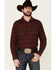 Cody James Men's Horseback Large Plaid Long Sleeve Snap Western Shirt , Burgundy, hi-res