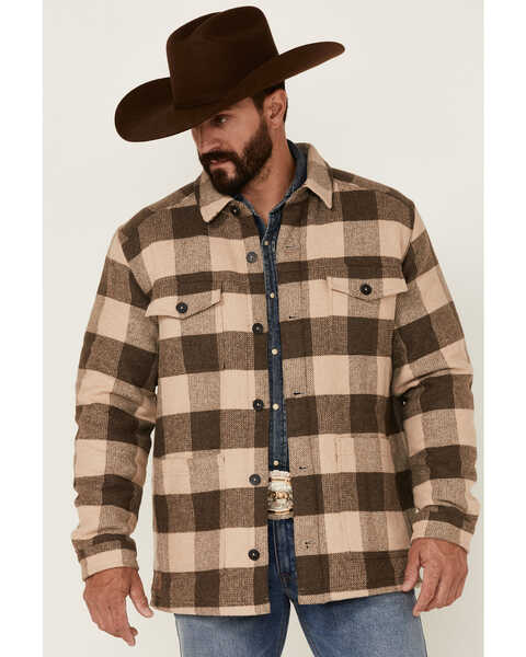 Moonshine Spirit Men's Taupe Farmersville Plaid Heavy Button-Front Shirt Jacket , Taupe, hi-res