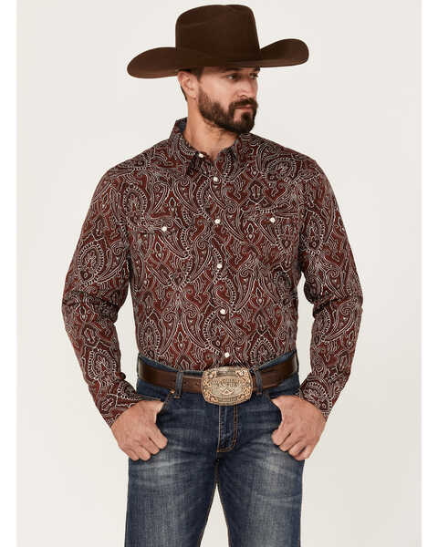 Cody James Men's Conquistador Paisley Print Snap Western Shirt , Red, hi-res