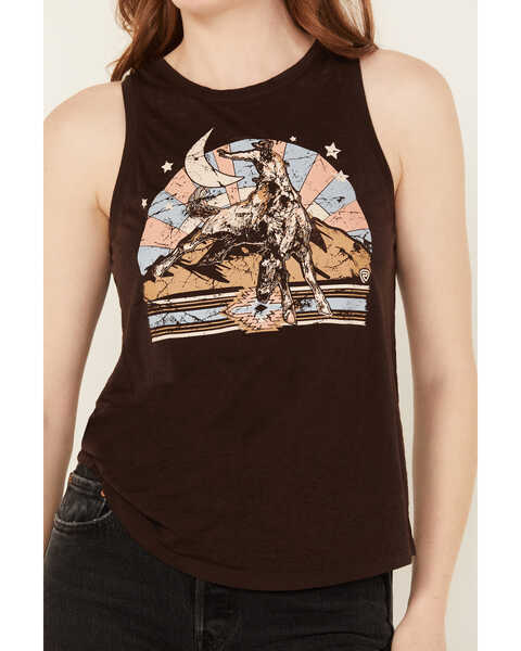 Image #3 - Rock & Roll Denim Women's Bronco Graphic Sleeveless Tank, Dark Brown, hi-res