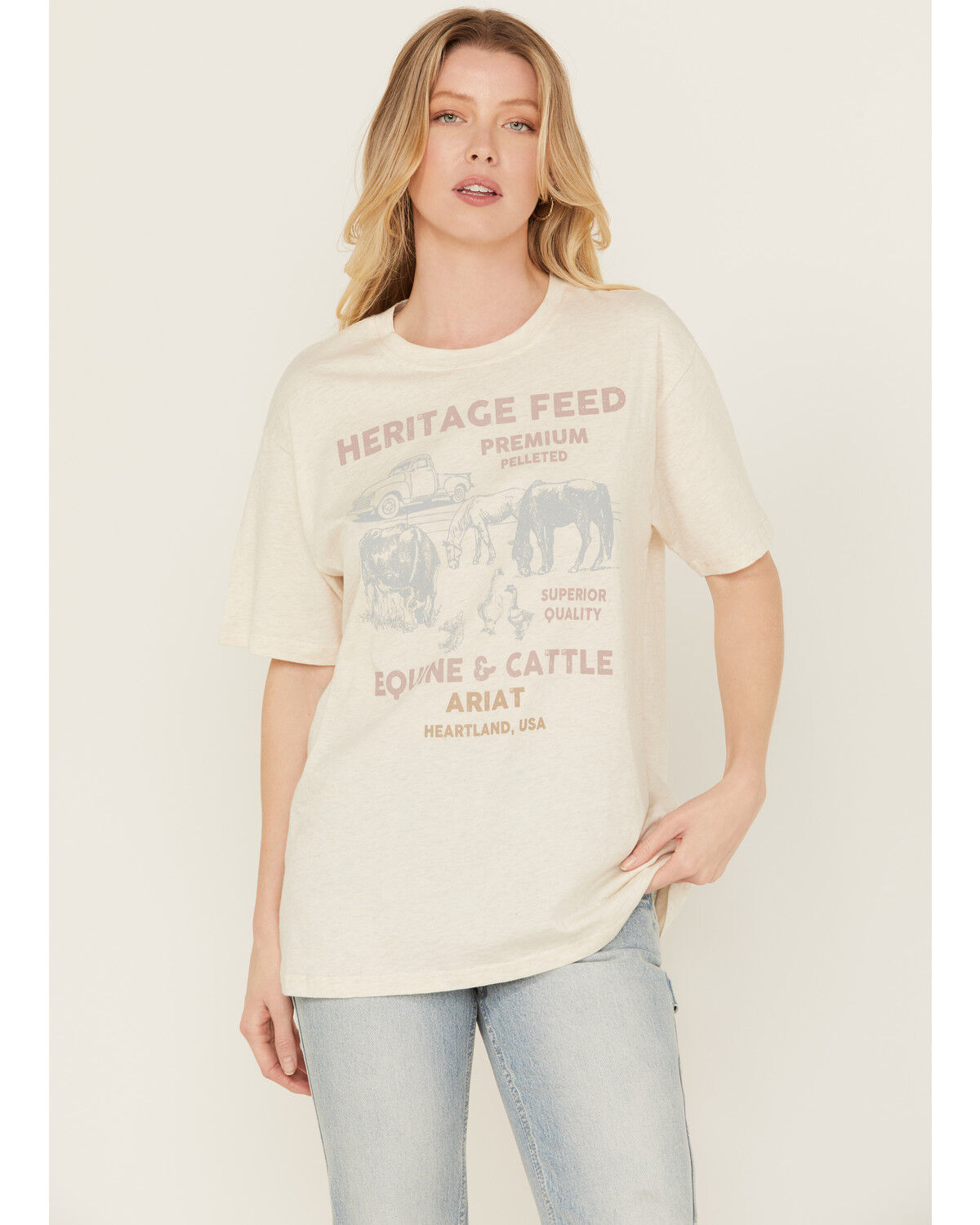 Image #1 - Ariat Women's Feed Short Sleeve Graphic Tee, Oatmeal, hi-res