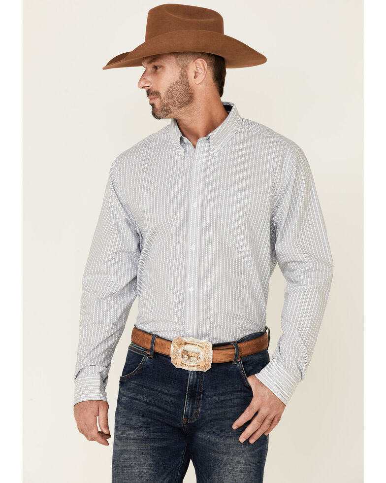 Cody James Core Men's Positive Dobby Stripe Long Sleeve Button-Down Western Shirt , White, hi-res
