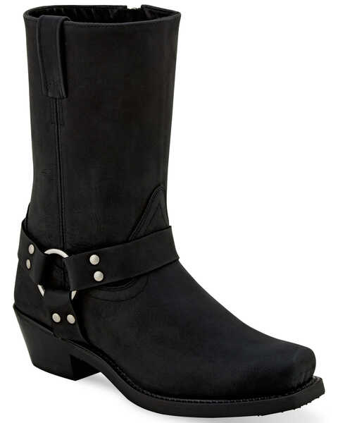 Old West Women's Black Harness Moto Boots - Square toe, Black, hi-res