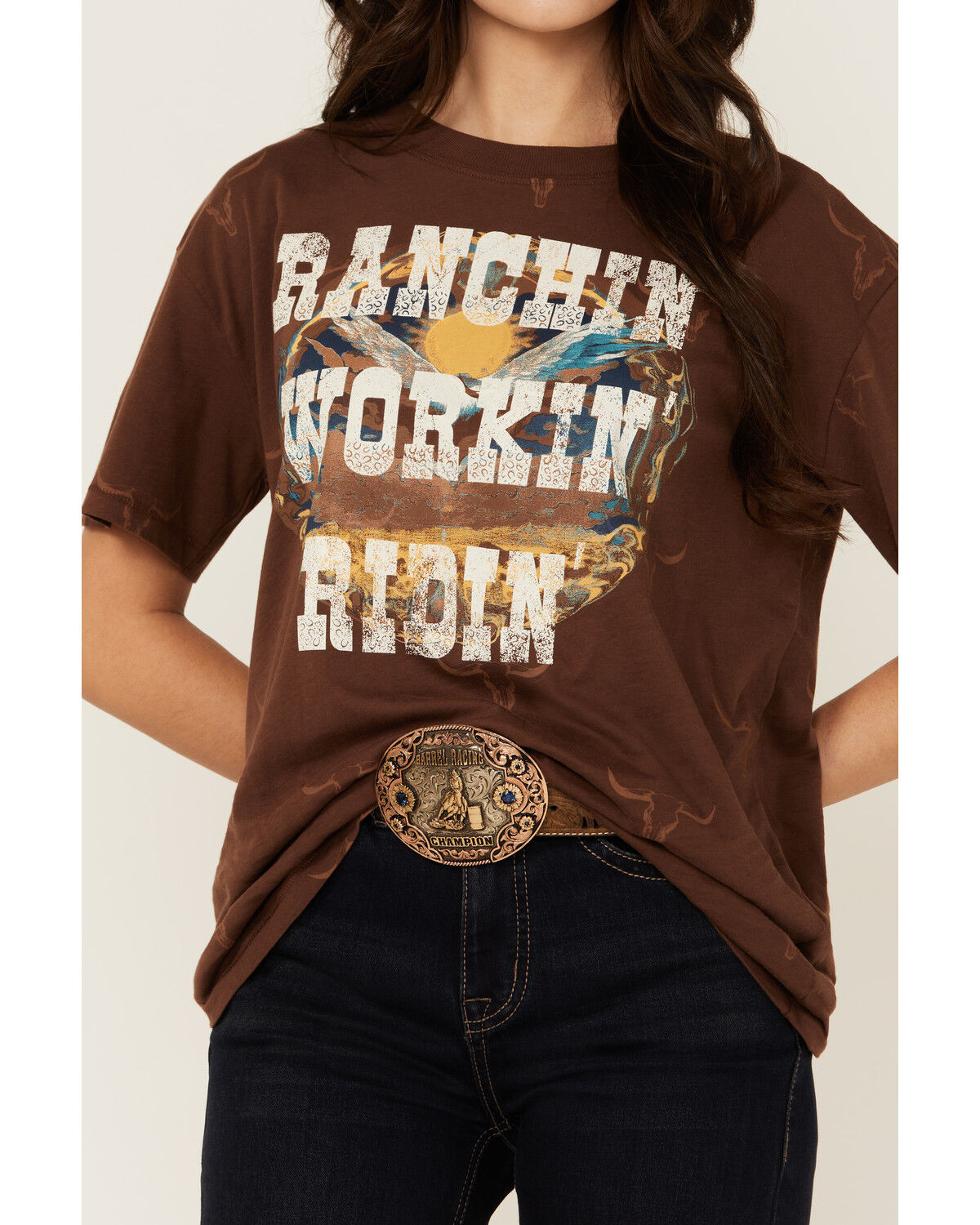 Image #3 - Shyanne Women's Ranchin' Workin' Ridin' Short Sleeve Graphic Tee, Dark Brown, hi-res