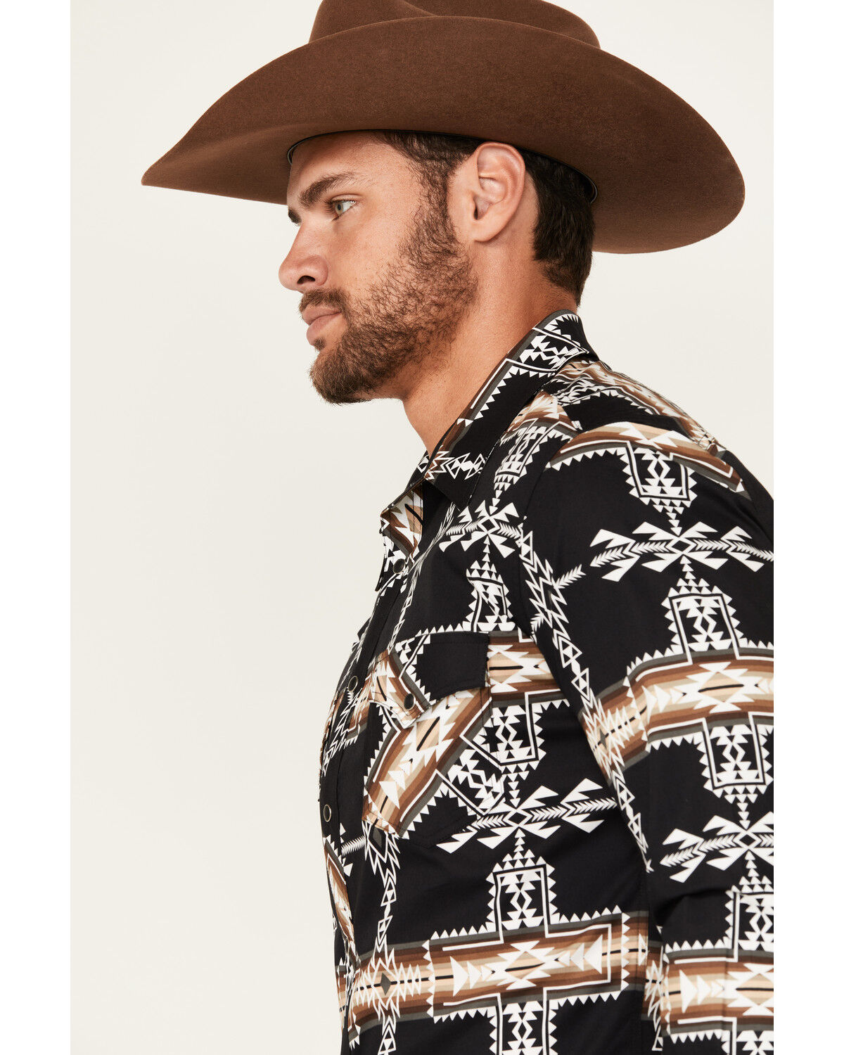 Image #2 - Rock & Roll Denim Men's Southwestern Print Long Sleeve Snap Stretch Western Shirt, Black, hi-res