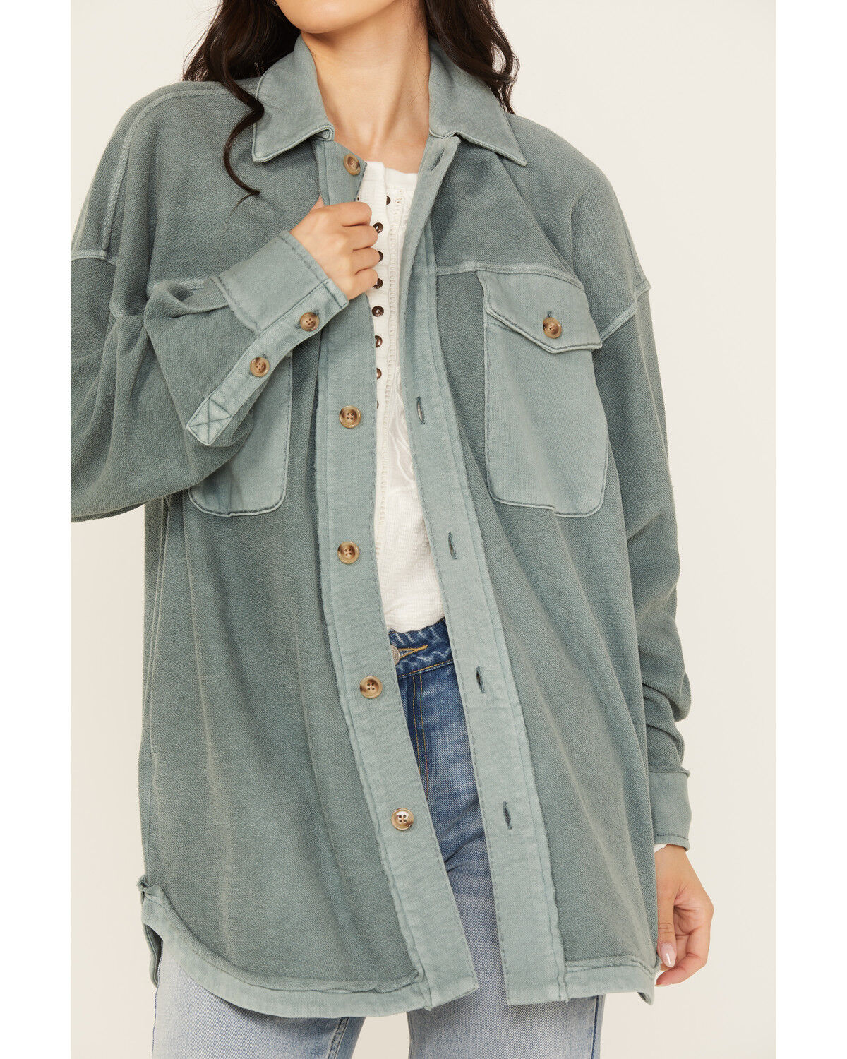 Image #3 - Cleo + Wolf Women's Oversized French Terry Shacket, Steel Blue, hi-res