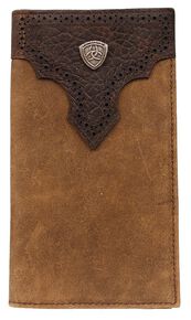 Ariat Logo Concho Overlay Rodeo Wallet, Med Brown, hi-res