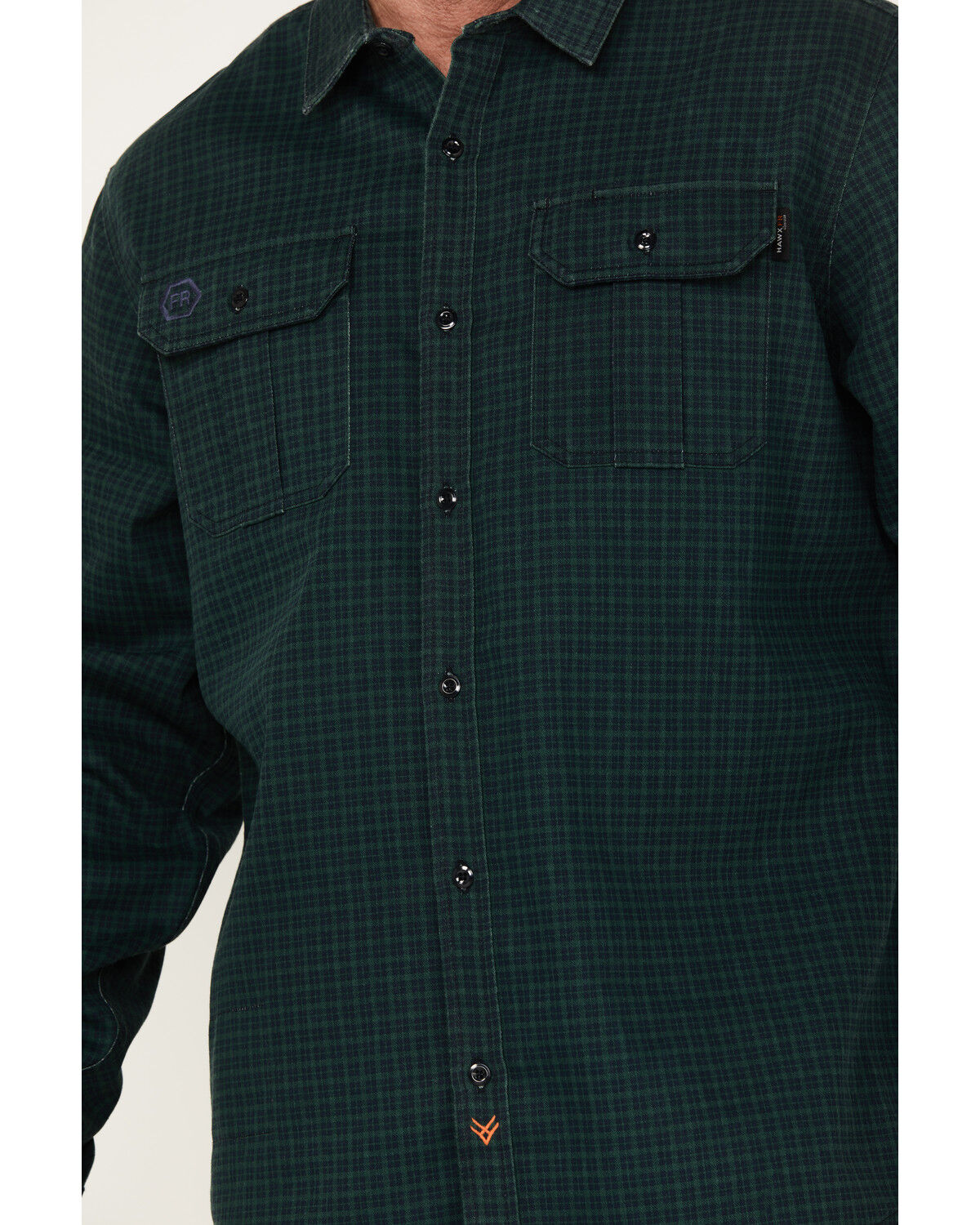 Image #3 - Hawx Men's FR Plaid Print Long Sleeve Button-Down Work Shirt, Green, hi-res