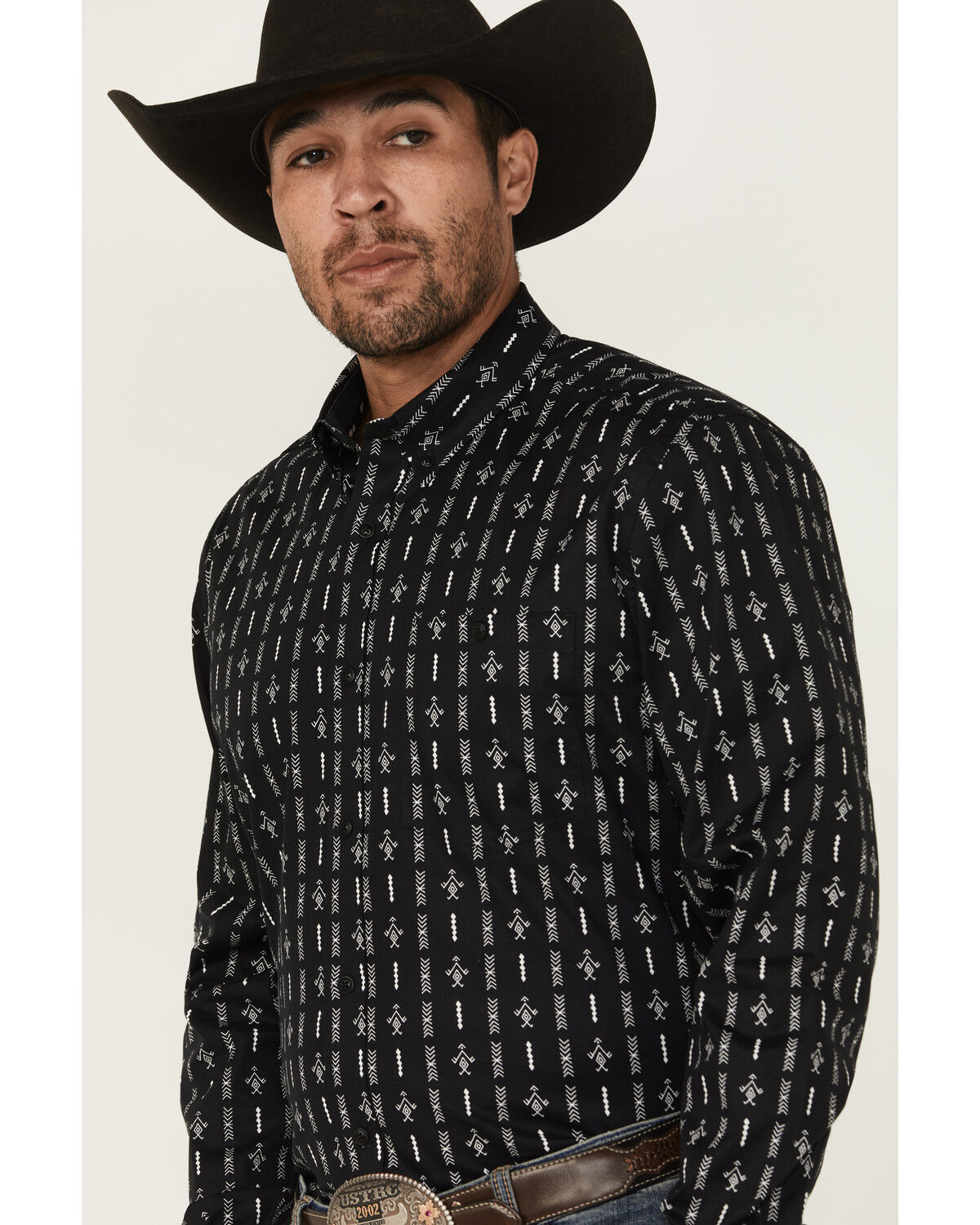 Image #2 - RANK 45® Tiki Room Striped Print Long Sleeve Button-Down Stretch Western Shirt, Black, hi-res