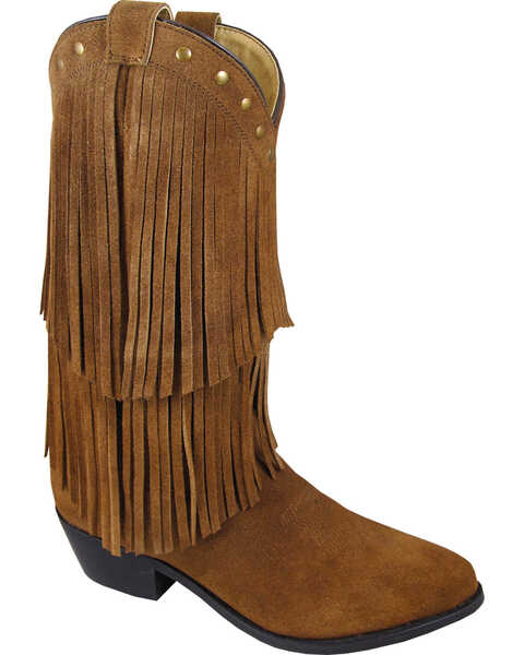 Image #1 - Smoky Mountain Wisteria Brown Fringe Short Boots - Pointed Toe, , hi-res