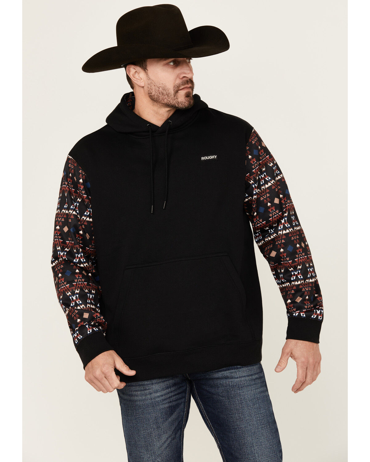 Image #1 - Hooey Men's Legendary Southwestern Sleeve Block Hooded Sweatshirt, Black, hi-res