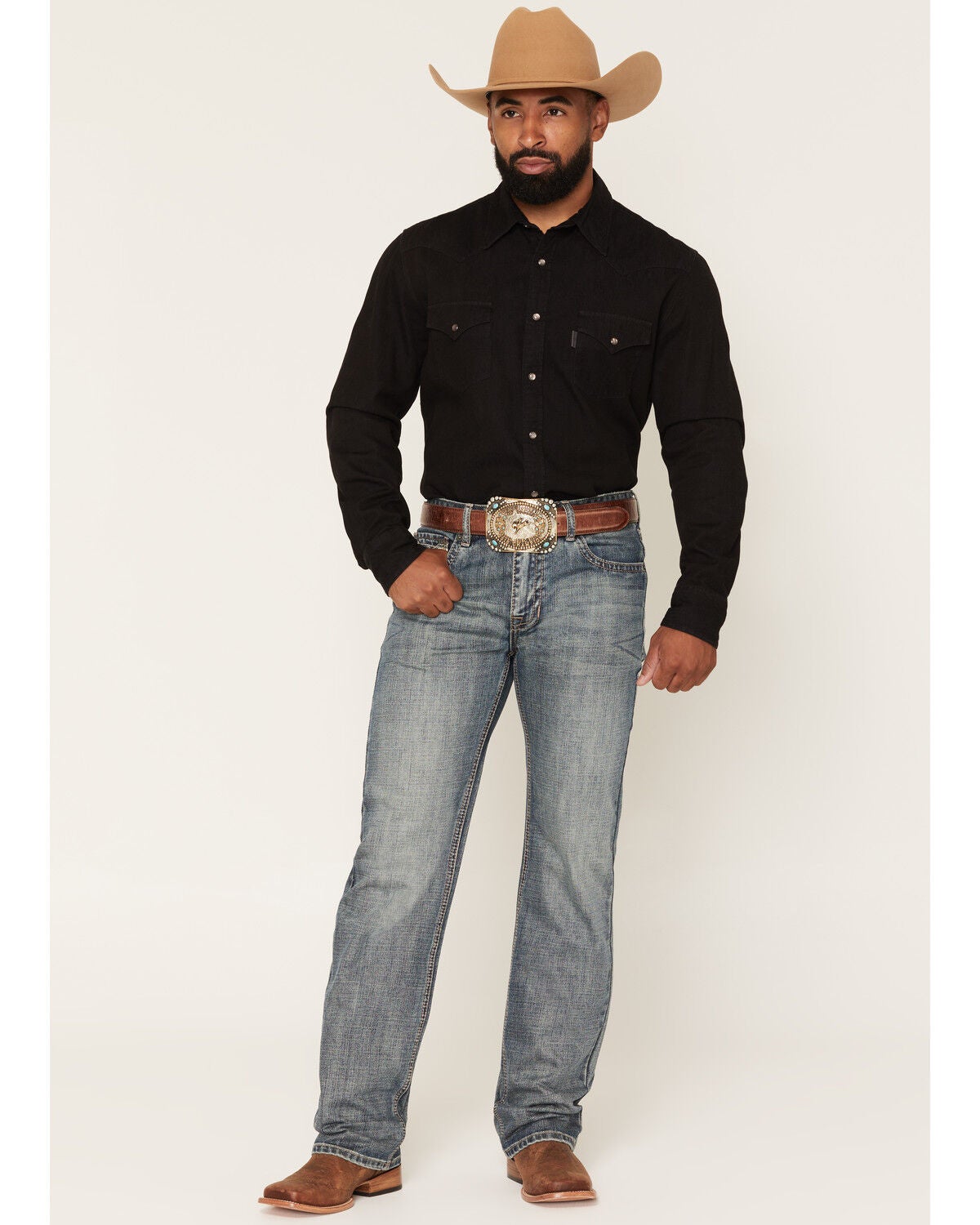 Image #1 - Rock & Roll Denim Men's Double Barrel Medium Wash Relaxed Bootcut Denim Jeans, Medium Wash, hi-res