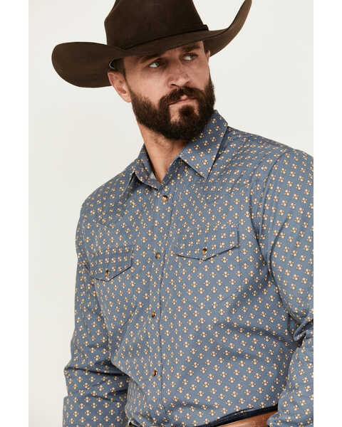 Image #2 - Gibson Trading Co Men's Lounge Geo Print Long Sleeve Snap Western Shirt, Steel Blue, hi-res