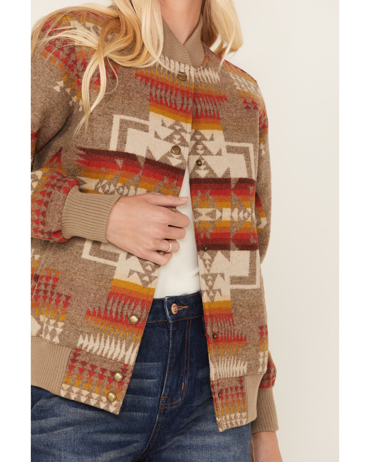Image #3 - Pendleton Women's Mixed Print Western Jacquard Bomber Jacket, , hi-res